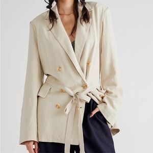 NWT Free People Pebble Sand Tan Olivia Double Breasted Blazer L